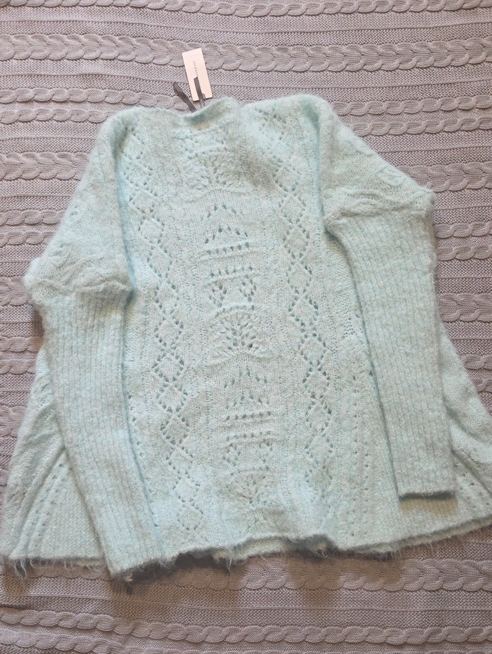 NWT Anthropologie Mint Blue Pointelle Sweater Crew Neck Long Sleeved Small Soft - Picture 7 of 7